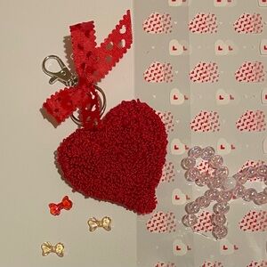 Multicolor Heart Keychain with Red Ribbon ❤️❤️❤️ Punch Needle Art